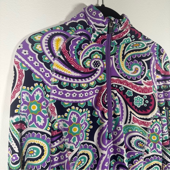 Peter Millar Womens Performance 1/4 Zip Pull Over Size Small Purple Paisley Golf - Picture 3 of 9